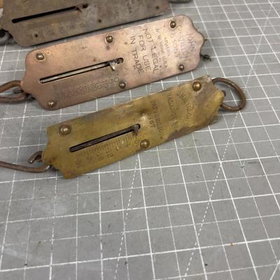4 Copper and Brass Faced Spring Scales. 