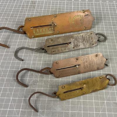4 Copper and Brass Faced Spring Scales. 