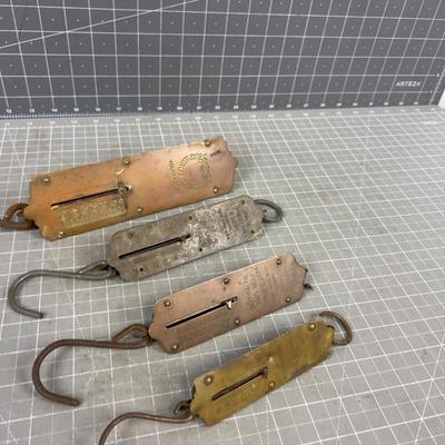 4 Copper and Brass Faced Spring Scales. 