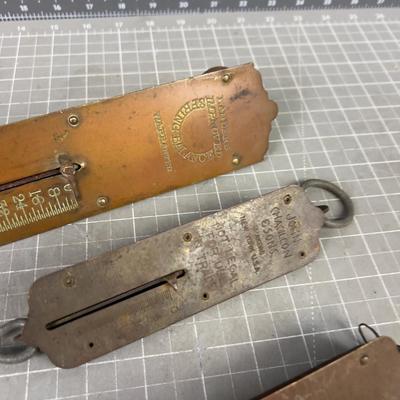 4 Copper and Brass Faced Spring Scales. 