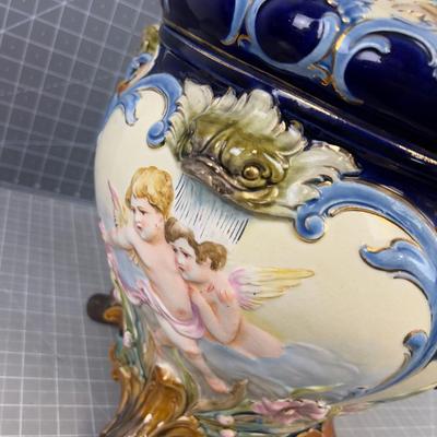 Majolica Tureen Large Cherubs, Fish, Grapes Age