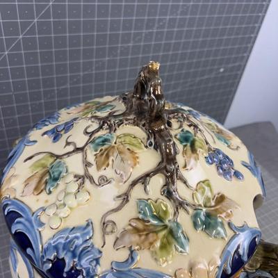 Majolica Tureen Large Cherubs, Fish, Grapes Age