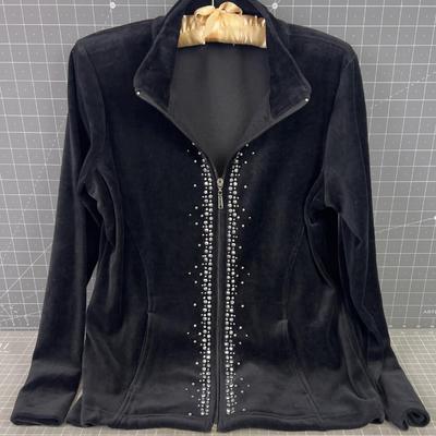 Small Black Bedazzled Cotton Women's Jacket Zipper Front 
