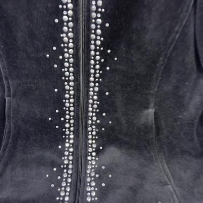 Small Black Bedazzled Cotton Women's Jacket Zipper Front 