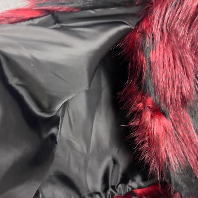 Melissa Page XS Red & Black FAUX FUR Vest 