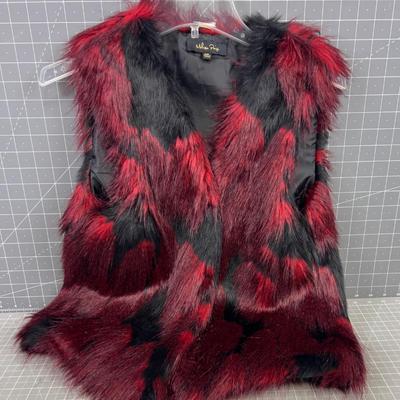 Melissa Page XS Red & Black FAUX FUR Vest 
