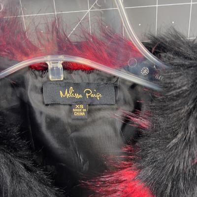 Melissa Page XS Red & Black FAUX FUR Vest 