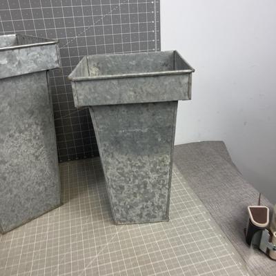 3 Nice Galvanized Planters of Vases 16" -  14" 