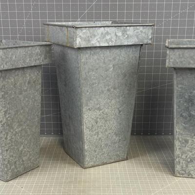3 Nice Galvanized Planters of Vases 16" -  14" 