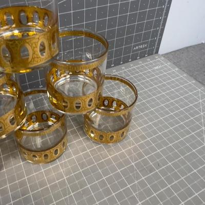 Mid Century Gold Trim High Ball or Whiskey Sour GLASSES (8) Total