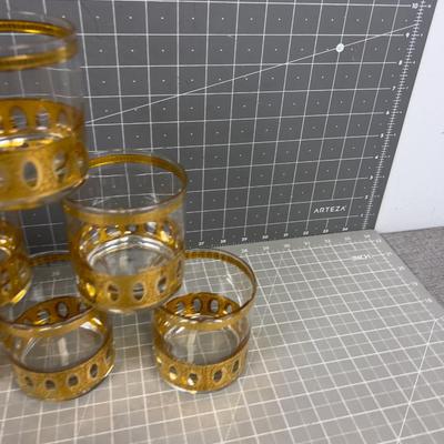 Mid Century Gold Trim High Ball or Whiskey Sour GLASSES (8) Total