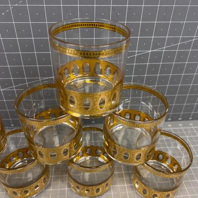 Mid Century Gold Trim High Ball or Whiskey Sour GLASSES (8) Total