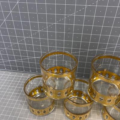 Mid Century Gold Trim High Ball or Whiskey Sour GLASSES (8) Total