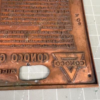 AWESOME Printing Block of an old CONOCO Ad 