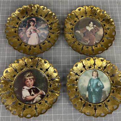 1960's Home Décor Wall Plaques with Butterfly Frames 