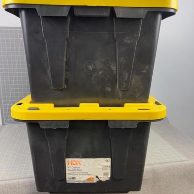 (2) 17-Gallon Yellow & Black Tuff Totes 