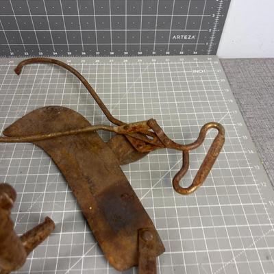 Old Rusty Tools Brick Carrier, Ax Head, Calipers etc. 