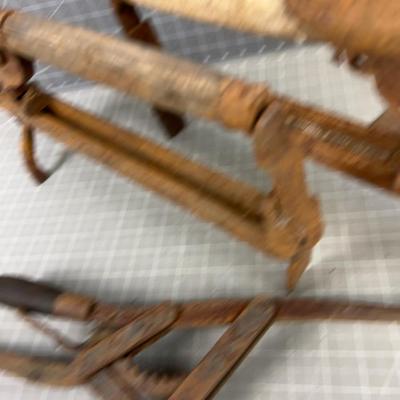 Old Rusty Tools Brick Carrier, Ax Head, Calipers etc. 