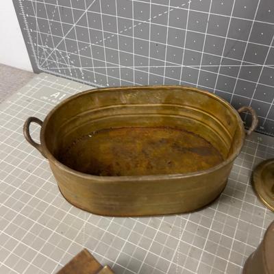 Brass Items: Planter, Change Counter, little boxes