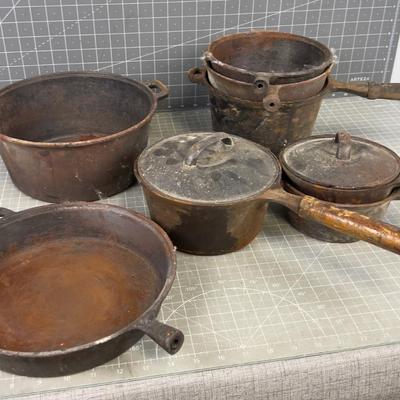 Pile of Cast Iron Pots & Pans for Restore