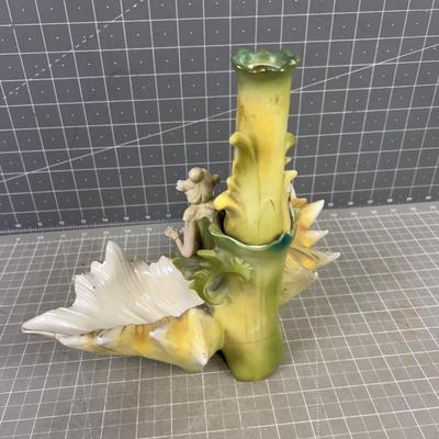 Art Nouveau Green Bud Vase or Candle Holder, (Partial) 