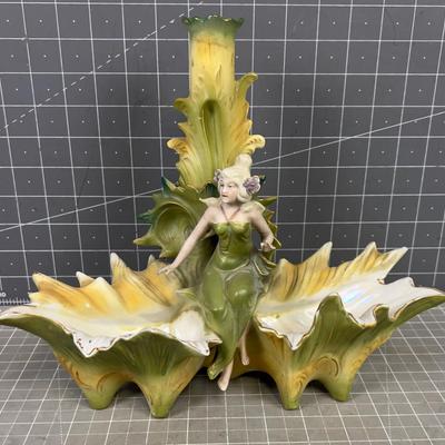 Art Nouveau Green Bud Vase or Candle Holder, (Partial) 