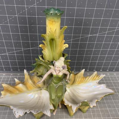 Art Nouveau Green Bud Vase or Candle Holder, (Partial) 