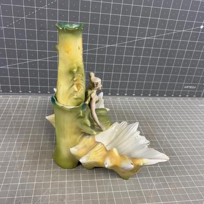 Art Nouveau Green Bud Vase or Candle Holder, (Partial) 