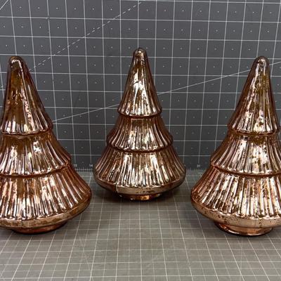3 Coppery Color Mercury Glass Trees 