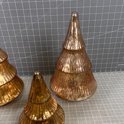 2- 12" Gold and 2-7" Gold Toned Mercury Glass Trees. 