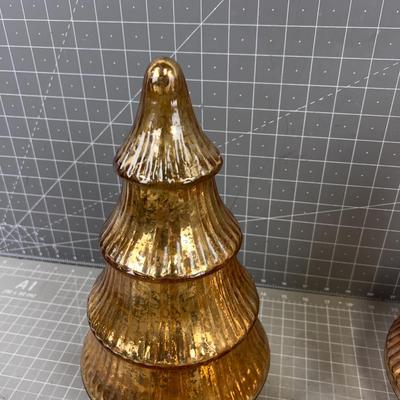 2- 12" Gold and 2-7" Gold Toned Mercury Glass Trees. 