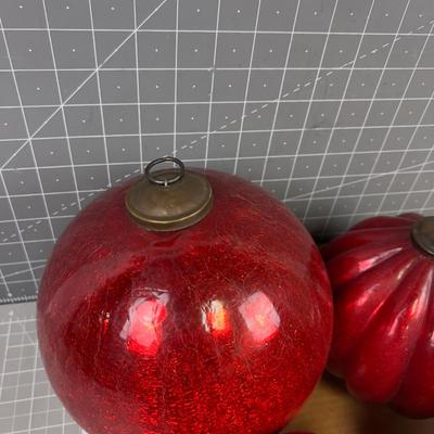 Giant (1) and (3)  Red Mercury Glass Bulbs 
