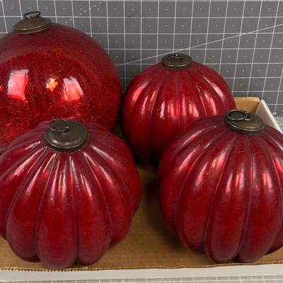 Giant (1) and (3)  Red Mercury Glass Bulbs 