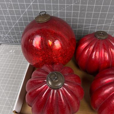 Giant (1) and (3)  Red Mercury Glass Bulbs 