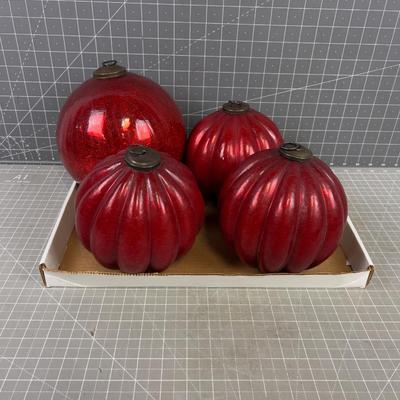 Giant (1) and (3)  Red Mercury Glass Bulbs 