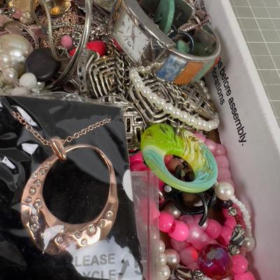 Tray of Costume Jewelry- Lots of Necklaces and Watches