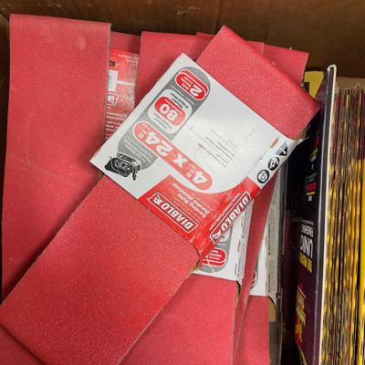 Box Full of Sandpaper, Belt Sanding and Sheets. ALL MANNER OF SANDING Items