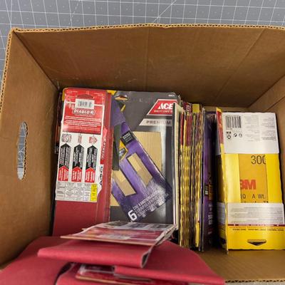 Box Full of Sandpaper, Belt Sanding and Sheets. ALL MANNER OF SANDING Items