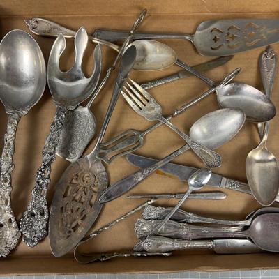 Tray of Mixed Lot of Plated Silver Dinnerware