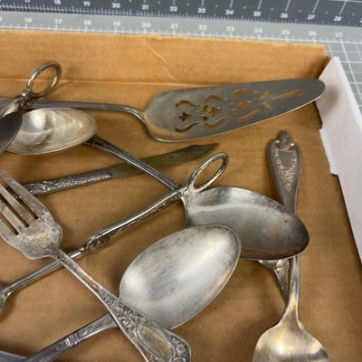 Tray of Mixed Lot of Plated Silver Dinnerware