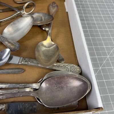 Tray of Mixed Lot of Plated Silver Dinnerware