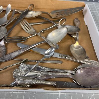 Tray of Mixed Lot of Plated Silver Dinnerware