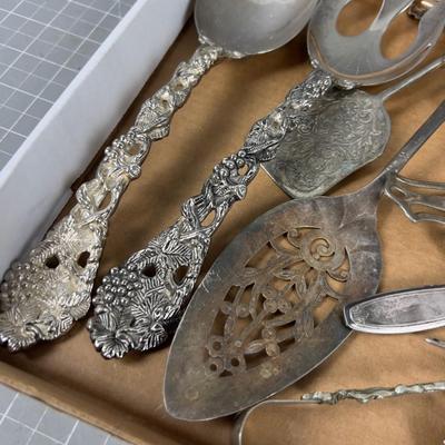 Tray of Mixed Lot of Plated Silver Dinnerware