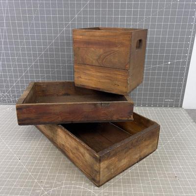 3 Smaller ANTIQUE WOOD CRATES 