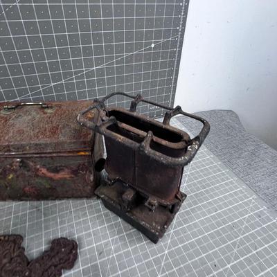 Metal Items; Box, Burner, Coffee Pot, Cross etc. 