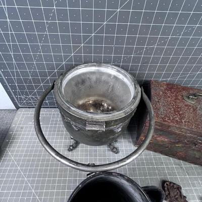 Metal Items; Box, Burner, Coffee Pot, Cross etc. 