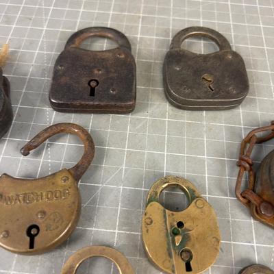 (12) Very COOL! Antique Pad Locks Mostly Brass