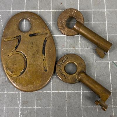 Antique Brass Tag and RR Lock Keys