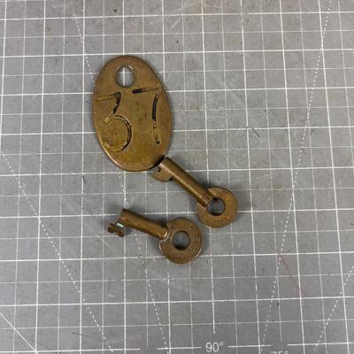 Antique Brass Tag and RR Lock Keys