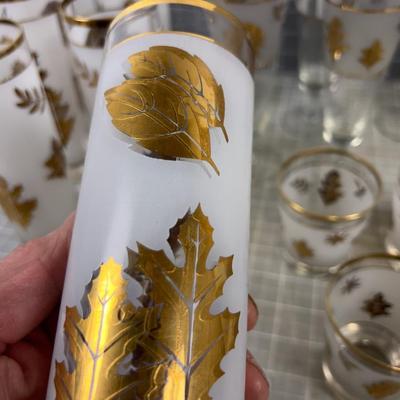 Fabulous Gold Trim with LEAVES, FANCY Mid Century 5 Styles of Glasses